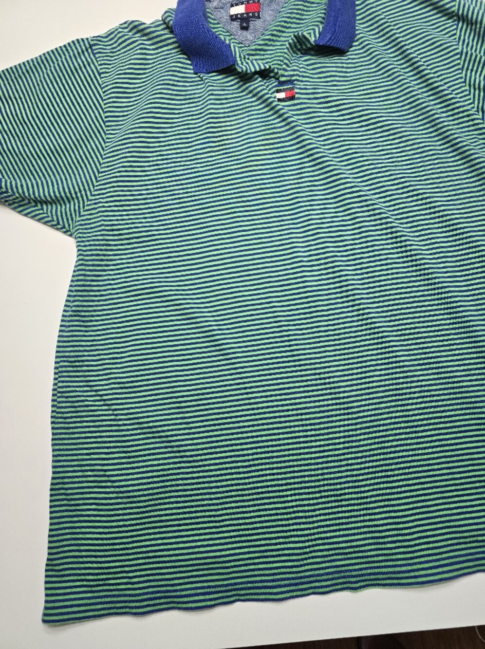 Tommy Hilfiger Green & Blue Striped Polo with Contrast Collar